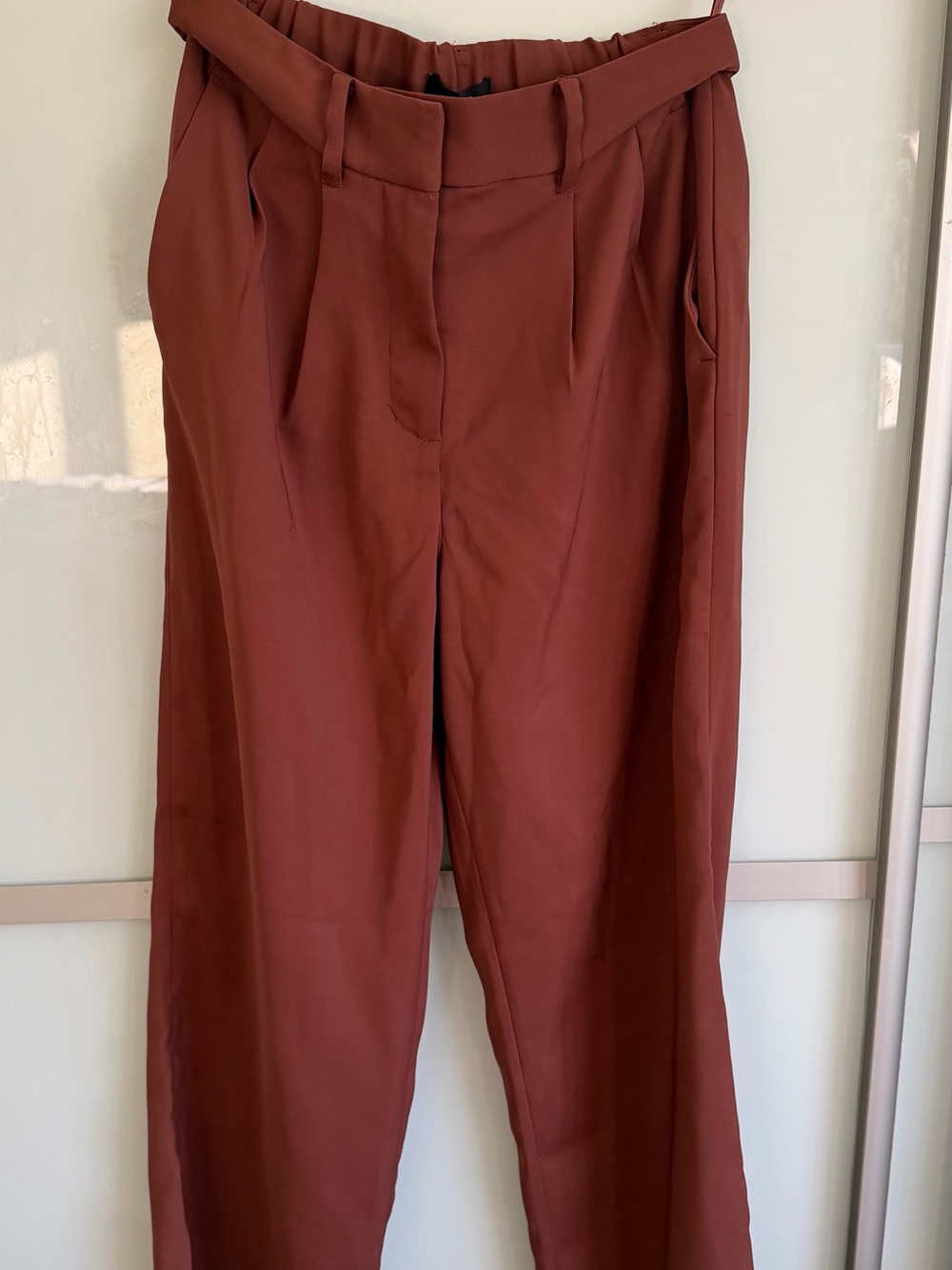 Quince Rust-Brown High-Rise Pleated Trousers - Picture 2 of 9